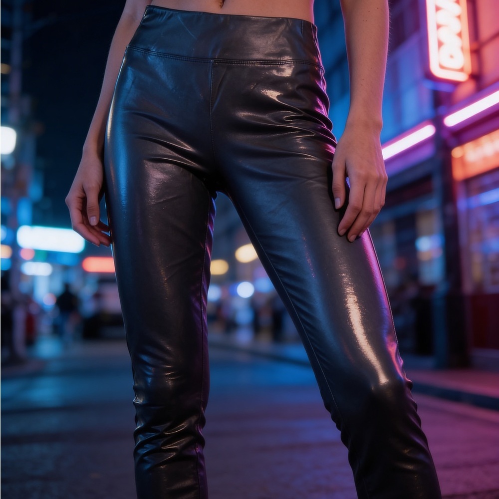 GAP Vegan Leather Black  Slim Fit Pants Edgy Chic  Medium EUC See description